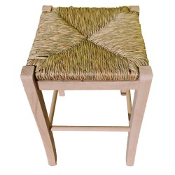 Sgabello quadrato in legno grezzo paglia h47 verniciabile