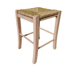Sgabello quadrato in legno grezzo paglia h47 verniciabile