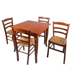 Set Tavolo Laminato 80×80 noce + 4 Sedie Paesana Paglia Noce