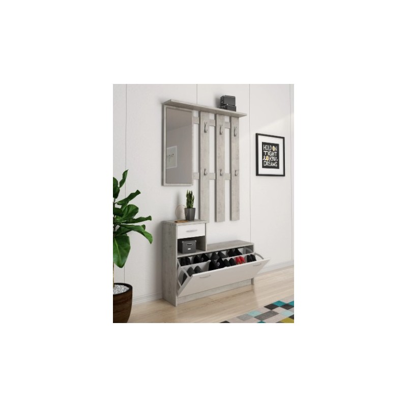 mobile per ingresso bianco e cemento cm 100x25h180