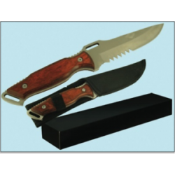 coltello lama fissa dentata manico legno kit caccia campeggio