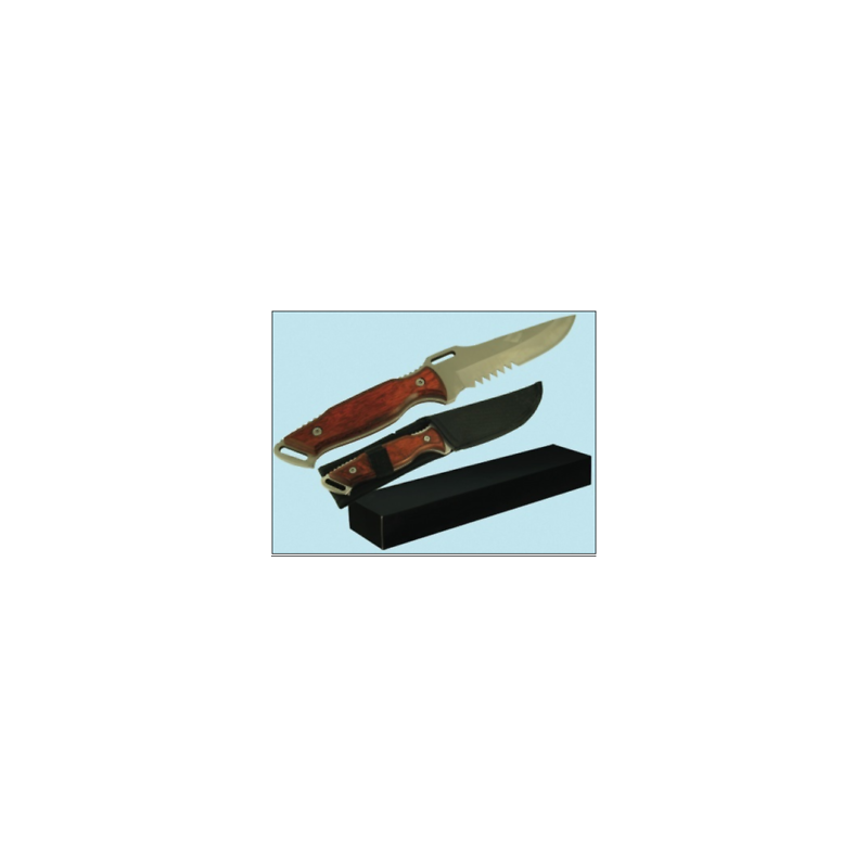 coltello lama fissa dentata manico legno kit caccia campeggio